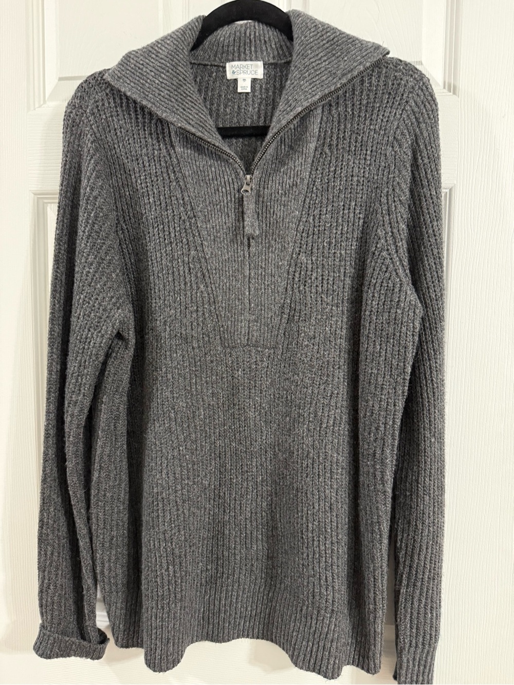 Market & Spruce Women’s Gray Ribbed Half-Zip Sweater